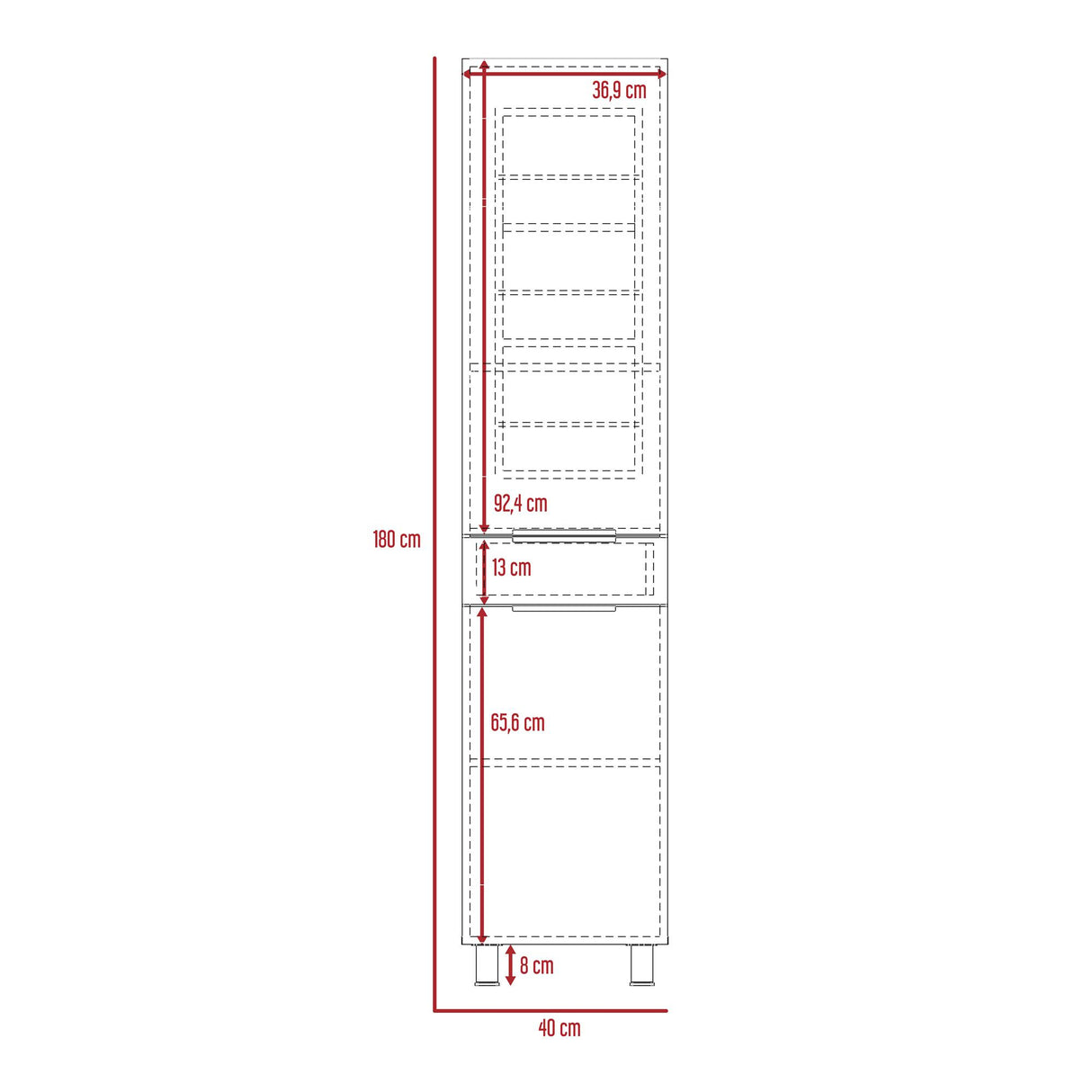 Alacena Melia Blanco y Rovere 40x180cm con Dos Puertas y con Un Cajón - ALACENAS Y MUEBLES MICROONDAS | Bylmo