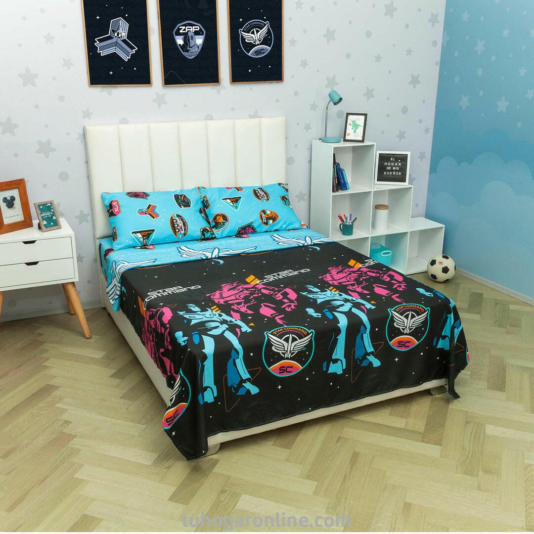 Juego de Sábanas Infantil Disney Negro y Azul para Cama Doble 140 X 190 Cm de Buzz Lightyear - SABANAS | Bylmo