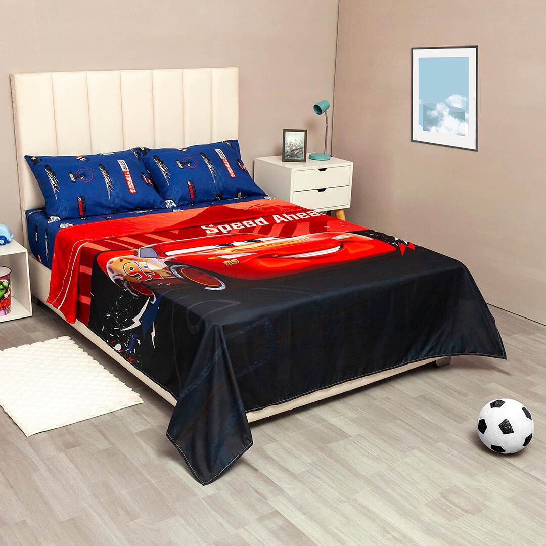 Juego de Sábanas Infantil Core Disney Negro y Rojo para Cama Doble 140 X 190 Cm de Rayo Mcqueen - SABANAS | Bylmo