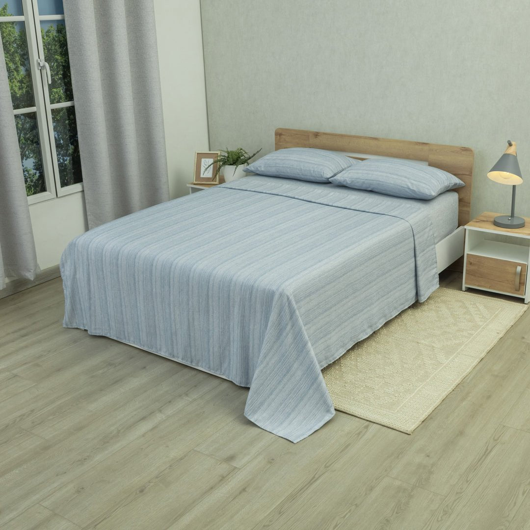 Juego de Sábanas Equilibrio Azul Boreal para Cama Doble 140 X 190 Cm Fondo Entero - SABANAS | Bylmo