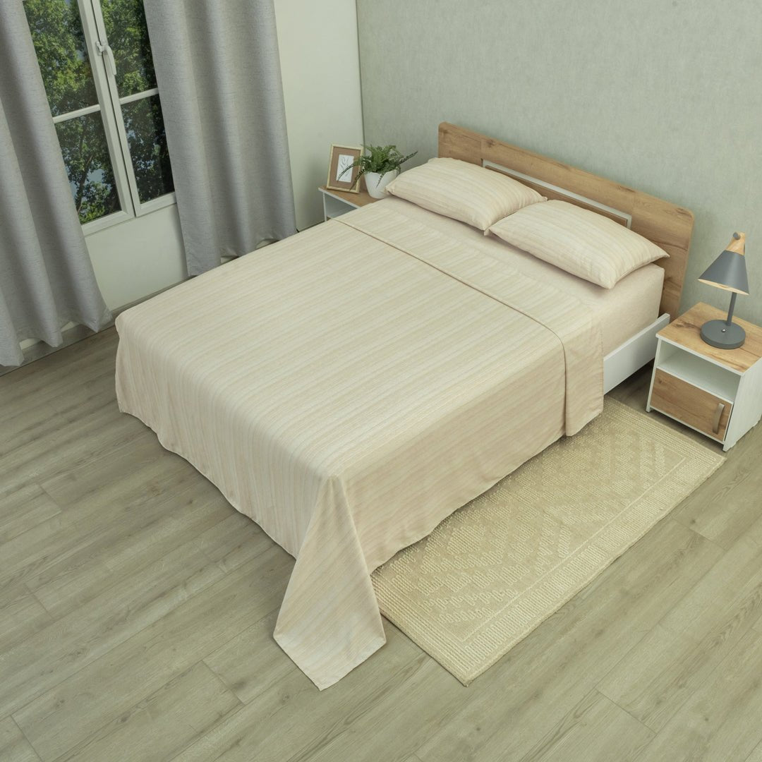 Juego de Sábanas Equilibrio Beige Claro para Cama Doble 140 X 190 Cm Fondo Entero - SABANAS | Bylmo