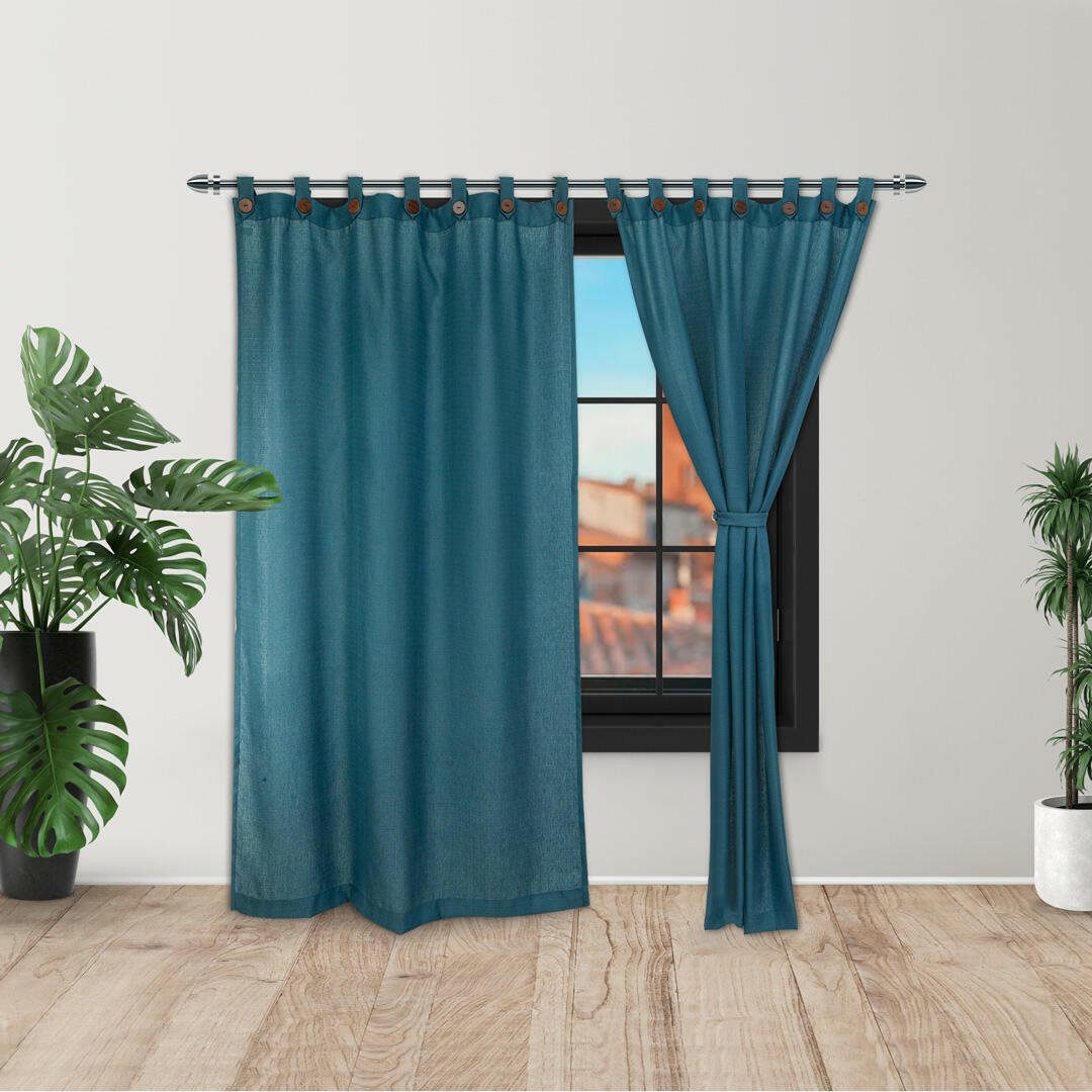 Cortina Ramia Ancestral Azul 220x270cm Fondo Entero - CORTINAS TRADICIONALES | Bylmo