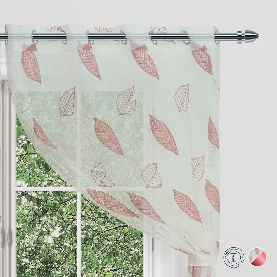 Cortina Velo Fiore Rosado 135x220cm de Hojas - VELOS | Bylmo