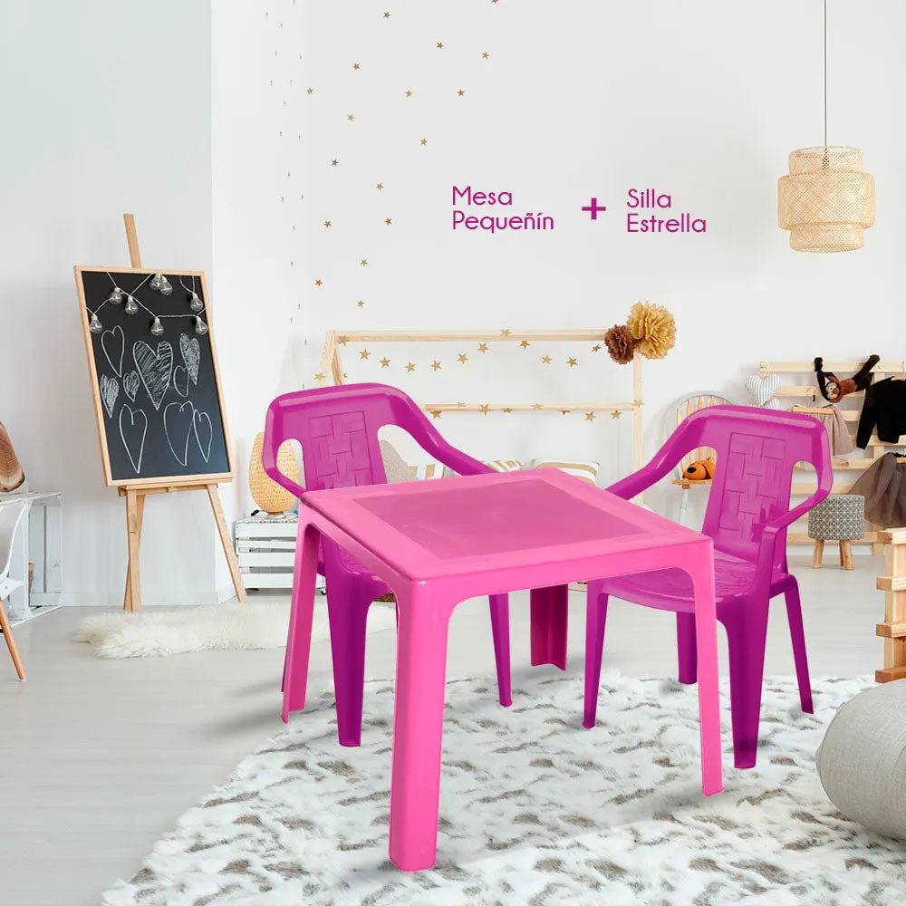 Combo Mesa Infantil Rimax Rosado Fuerte 70.7x50.7cm Cuadrado con Dos Sillas - MESAS AUXILIARES | Bylmo