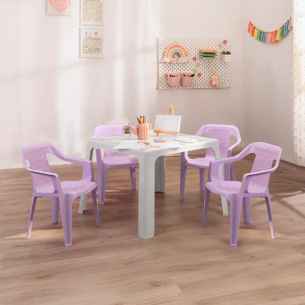 Combo Mesa Infantil Rimax Gris y Lavanda 70.7x50.7cm Cuadrado con Cuatro Sillas - MESAS AUXILIARES | Bylmo