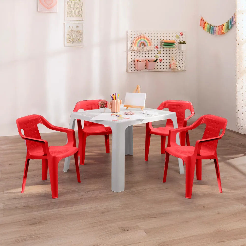 Combo Mesa Infantil Rimax Gris y Rojo 70.7x50.7cm Cuadrado con Cuatro Sillas - MESAS AUXILIARES | Bylmo