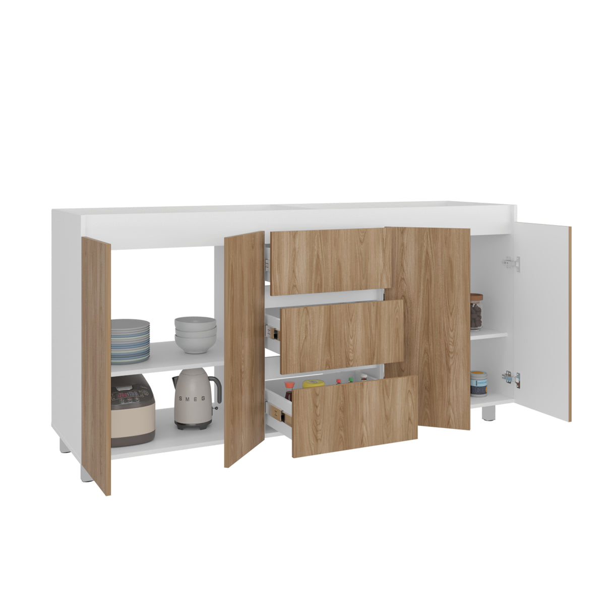 Mueble Inferior de Cocina Boreal Blanco Marquez y Fresno Europeo 179.9x89.5cm sin Mesón y Sin Estufa - MUEBLES INFERIORES DE COCINA | Bylmo