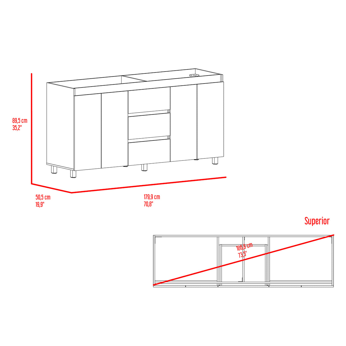 Mueble Inferior de Cocina Boreal Blanco Marquez y Fresno Europeo 179.9x89.5cm sin Mesón y Sin Estufa - MUEBLES INFERIORES DE COCINA | Bylmo