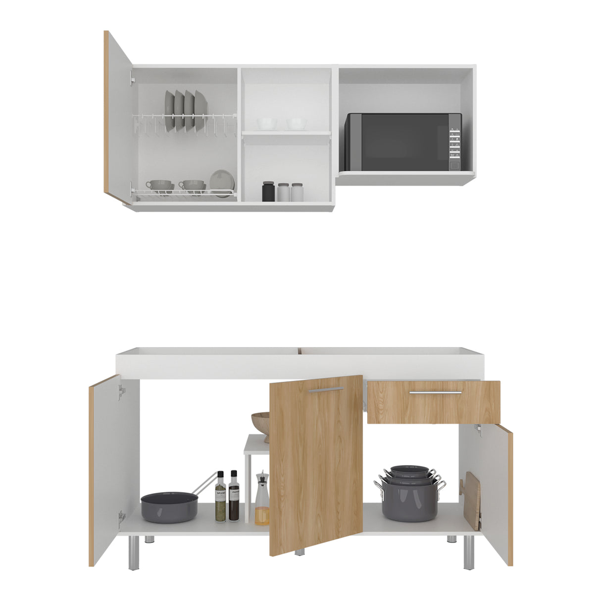 Cocina Sedona Blanco Marquez y Fresno Europeo 150x60cm sin Mesón y sin Estufa - COCINAS | Bylmo