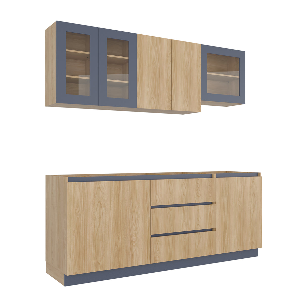 Cocina Solana Fresno Europeo y Azul Marino 210x70cm sin Mesón y sin Estufa - COCINAS | Bylmo