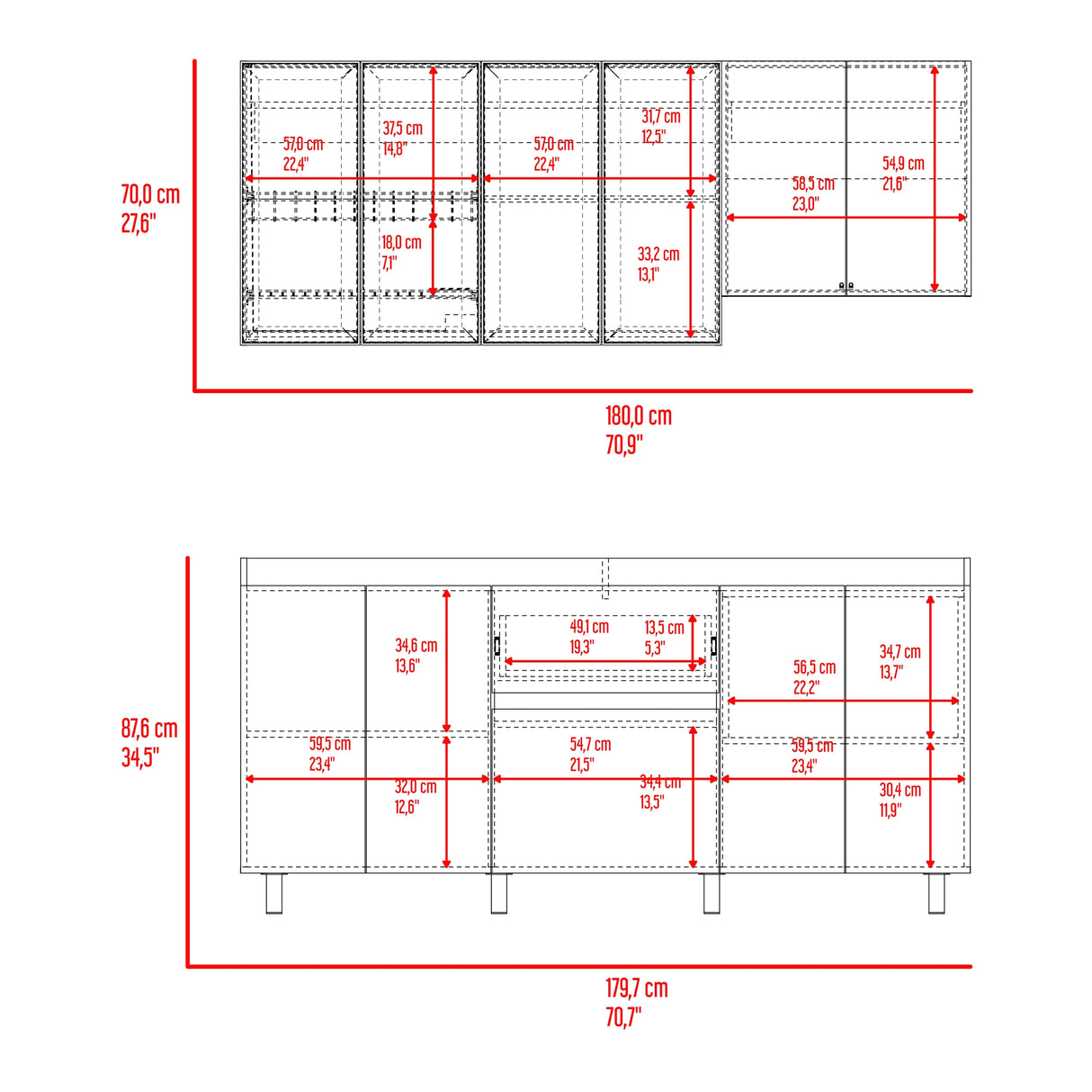 Cocina Lioni Plomo y Fresno Europeo 180x70cm sin Mesón y sin Estufa - COCINAS | Bylmo