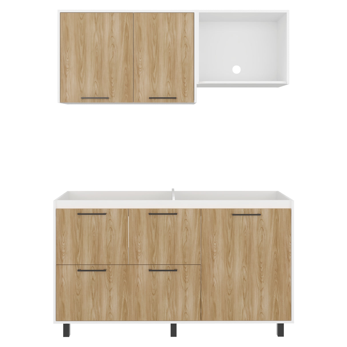 Cocina Pacific Blanco Marquez y Fresno Europeo 150x60cm sin Mesón y sin Estufa - COCINAS | Bylmo