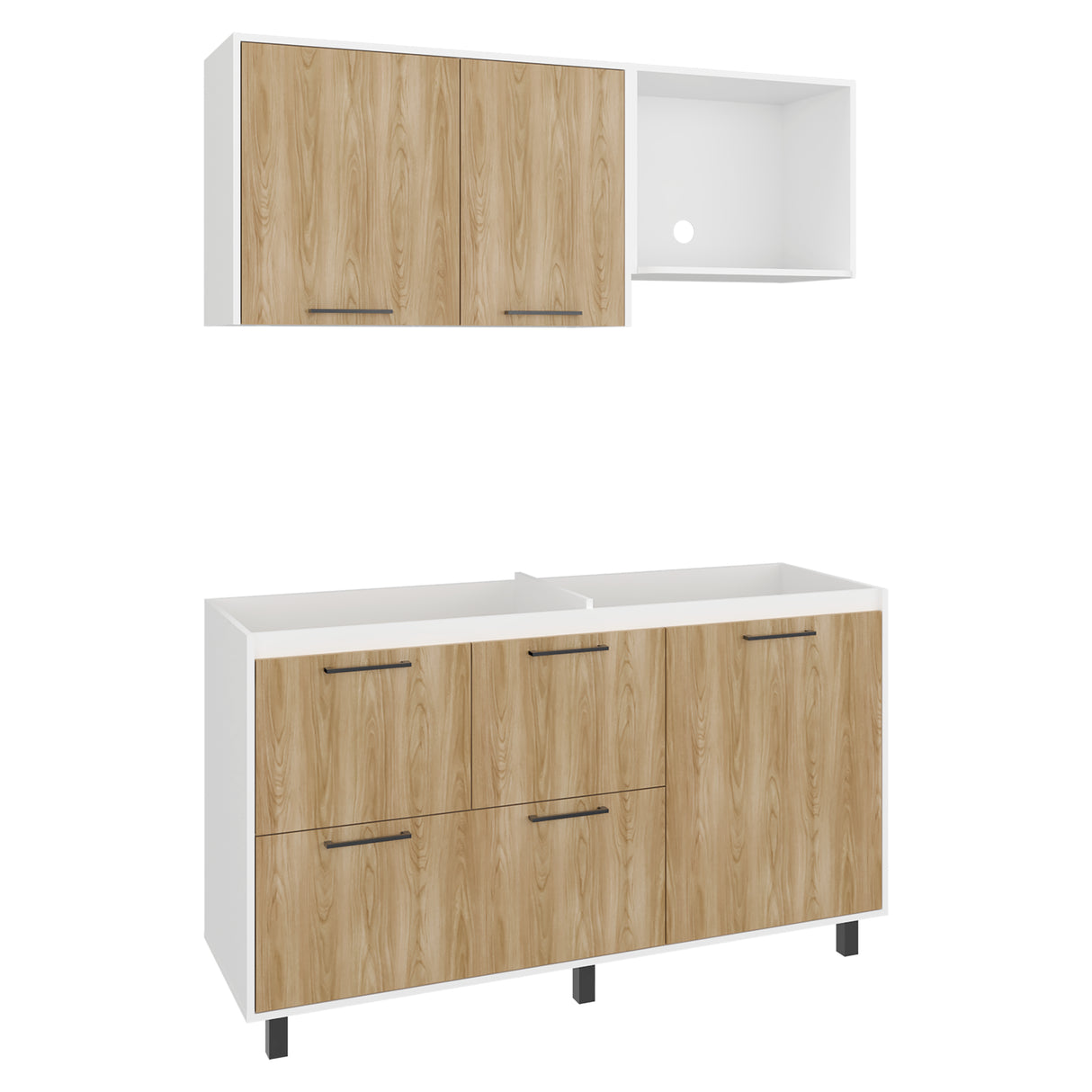 Cocina Pacific Blanco Marquez y Fresno Europeo 150x60cm sin Mesón y sin Estufa - COCINAS | Bylmo
