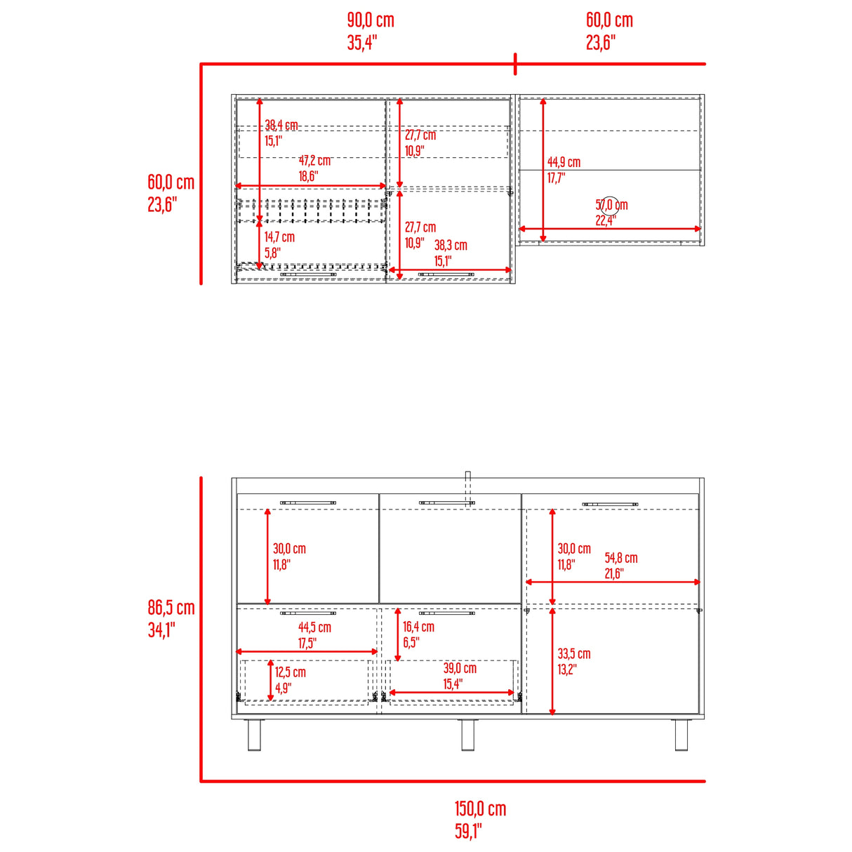 Cocina Pacific Blanco Marquez y Fresno Europeo 150x60cm sin Mesón y sin Estufa - COCINAS | Bylmo
