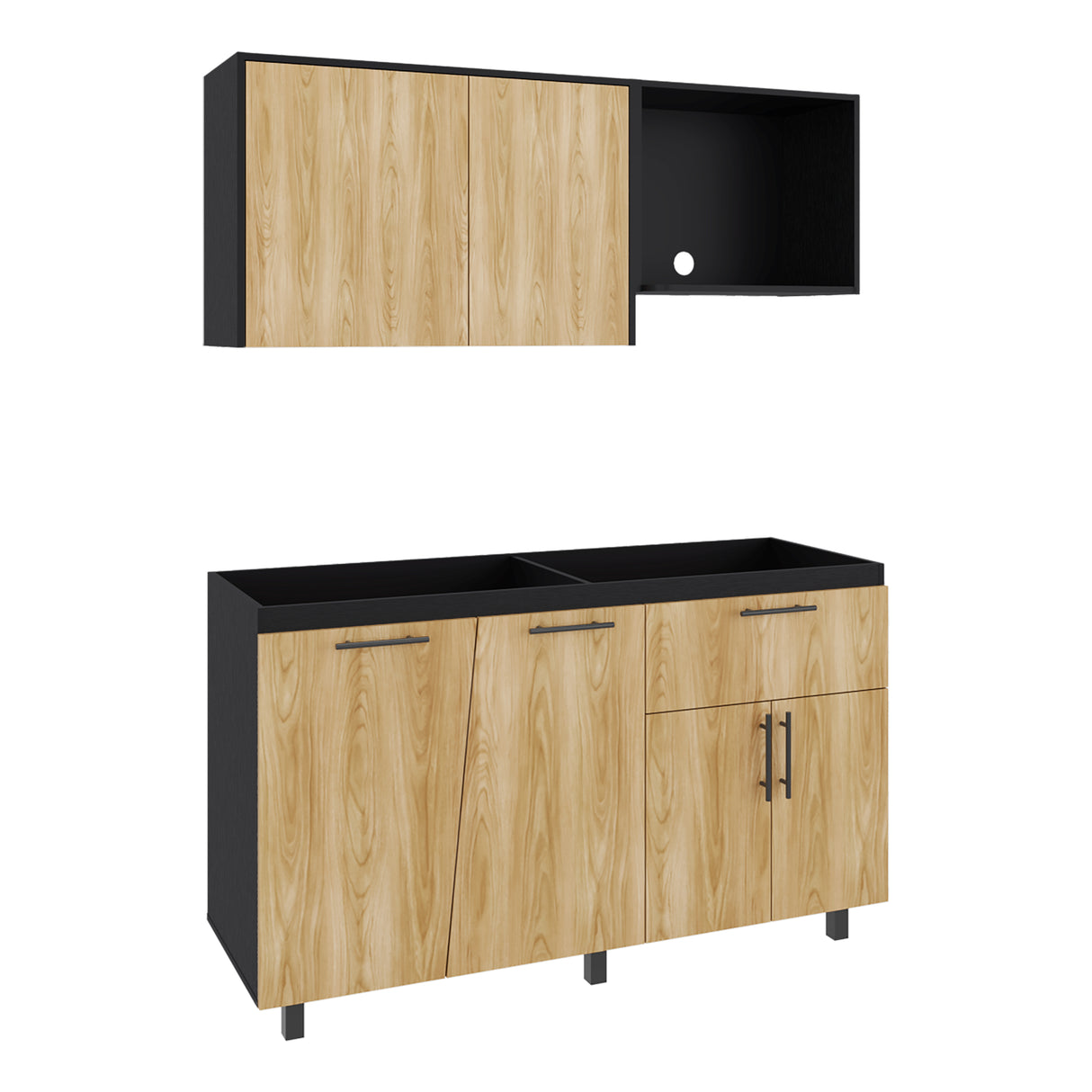 Cocina Emilia Fresno Europeo y Wengue 150x60.1cm sin Mesón y sin Estufa - COCINAS | Bylmo