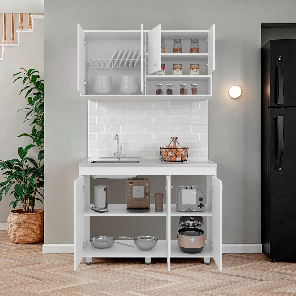 Cocina Napoleon Blanco 120x60cm con Mesón de Acero Inoxidable y sin Estufa - COCINAS | Bylmo