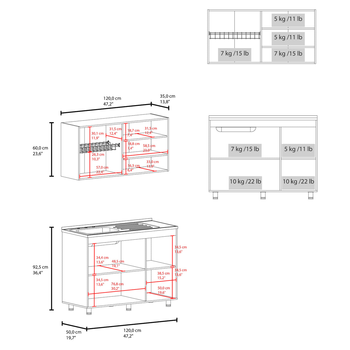 Cocina Napoleon Blanco 120x60cm con Mesón de Acero Inoxidable y sin Estufa - COCINAS | Bylmo