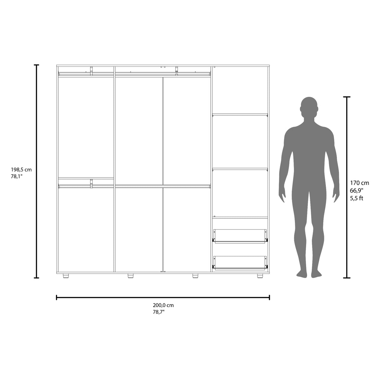 Closet Vance Blanco 200x200cm con Dos Cajones y Cuatro Puertas - CLOSETS | Bylmo