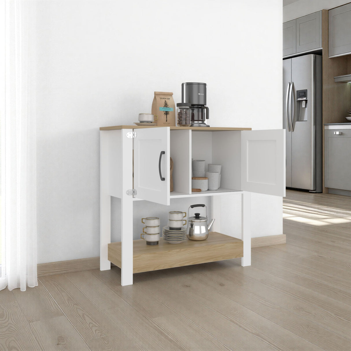 Estación de Café Latte Blanco y Blanco Marquez 89x88cm con Dos Compartimientos - BARRAS Y MUEBLES AUXILIARES | Bylmo