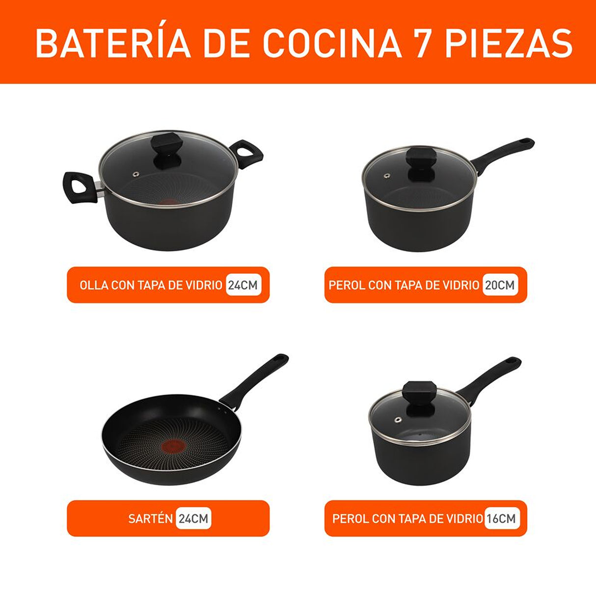 Batería de Cocina Imusa Hard Titanium Negro 52x20cm Antiadherente con Tapa - OLLAS Y SARTENES | Bylmo