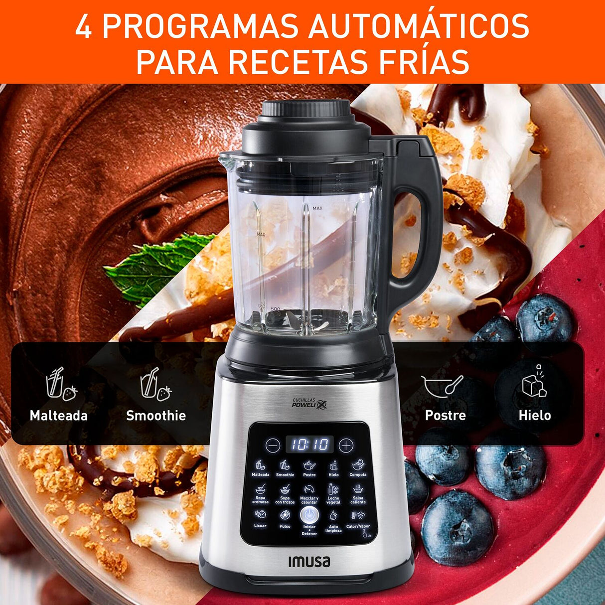 Licuadora Imusa Ultraforce Plateado 23.9x45.6cm de 2 Litros con 6 Aspas y con Pantalla Digital - LICUADORAS Y PROCESADORES | Bylmo