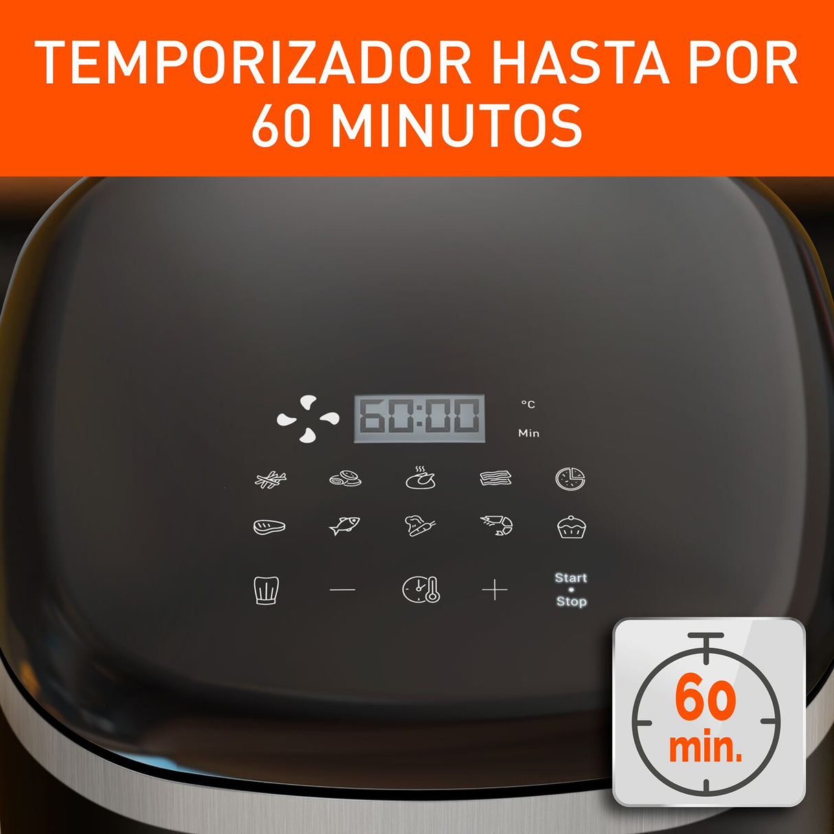 Freidora de Aire Imusa Max Negro y Plateado 24.7x29.6cm de 5 Litros con Pantalla Digital y 10 Funciones - FREIDORAS DE AIRE | Bylmo