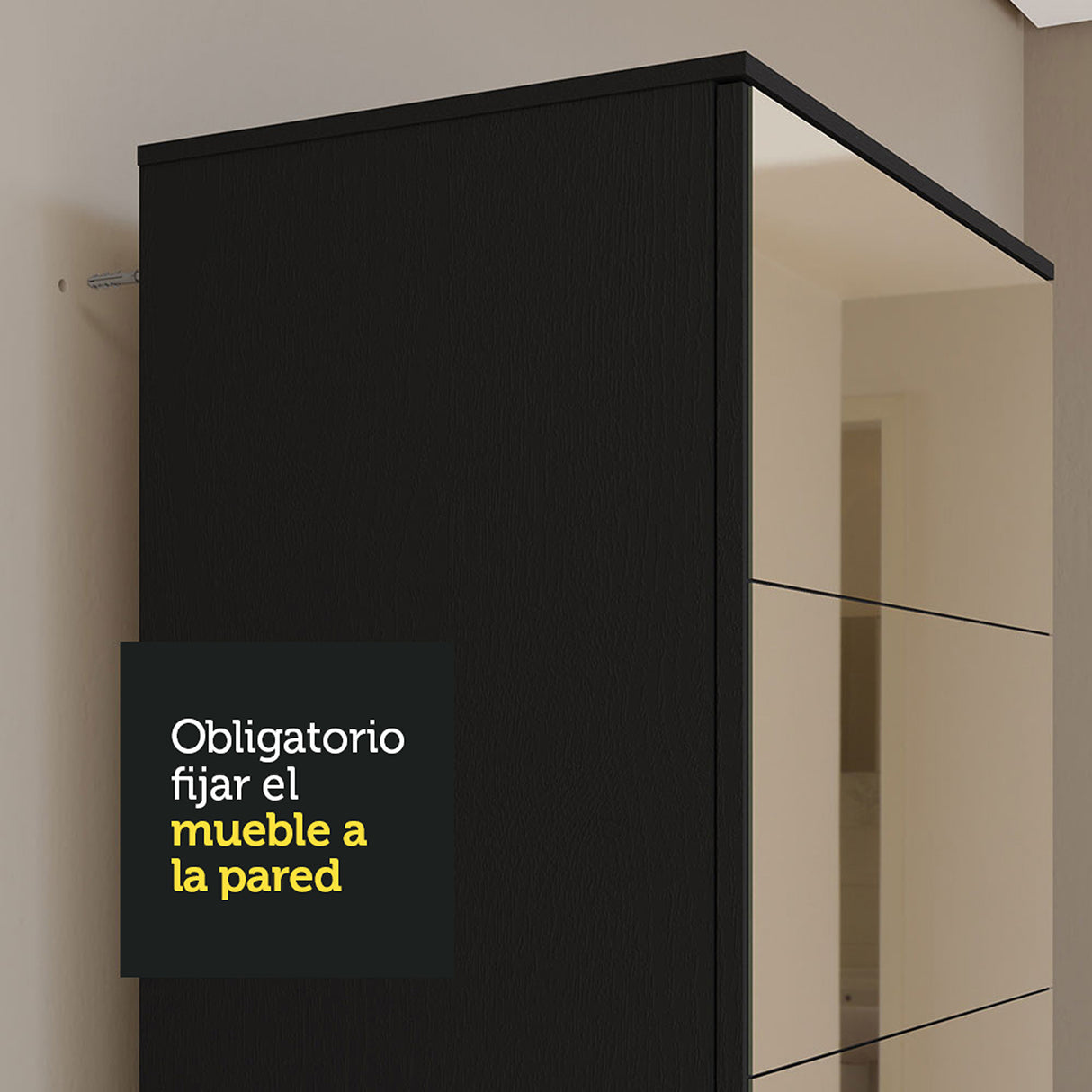 Zapatero Isis Negro 60x182cm Vertical de Siete Niveles con Espejo