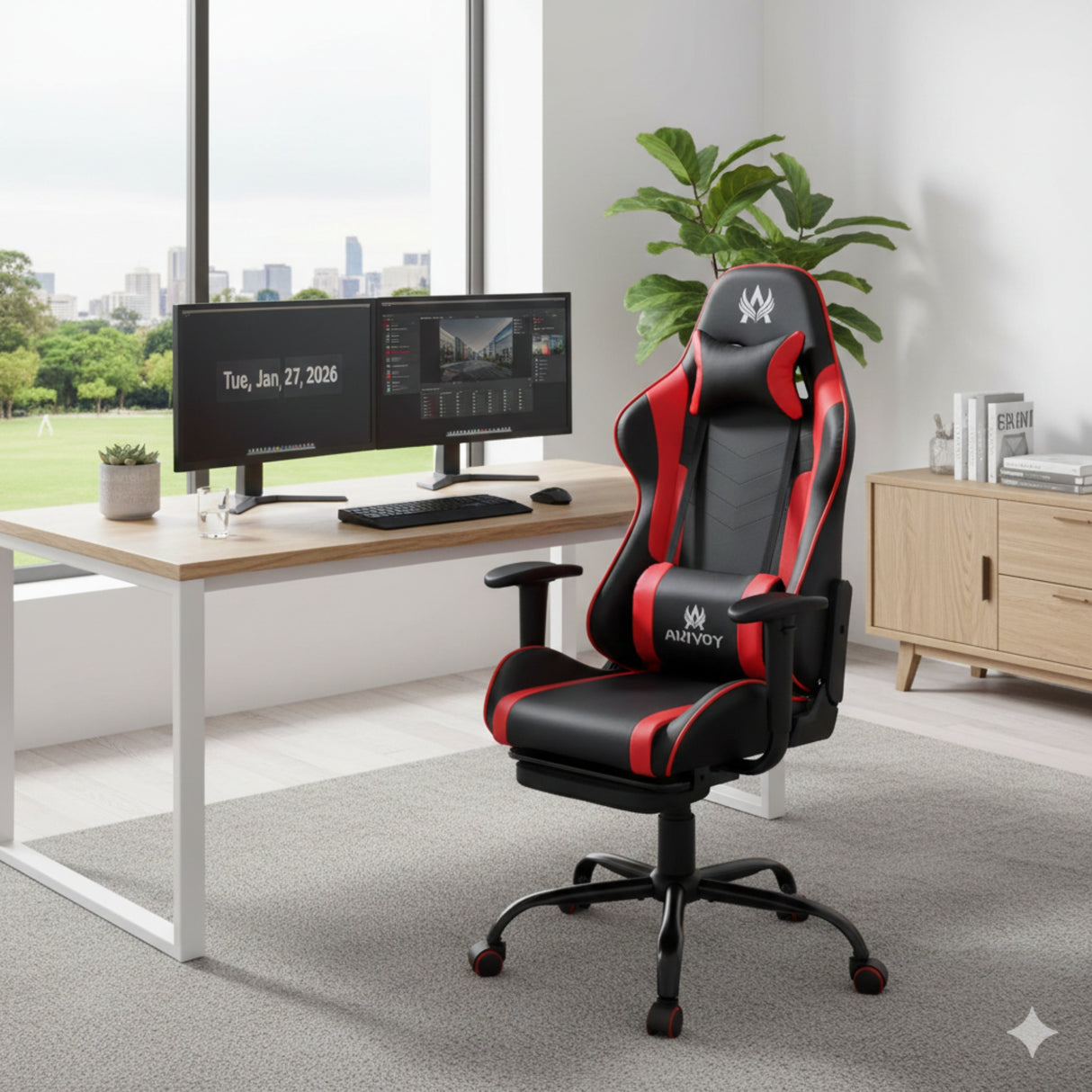 Silla Gamer Cupra Negro y Rojo 54x137cm Reclinable con Soporte Lumbar y Apoya Cabezas