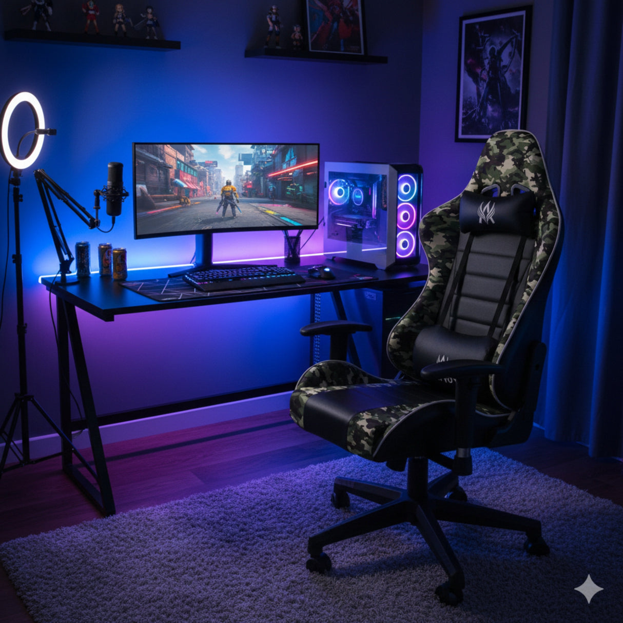 Silla Gamer Warzone Negro 54x137cm Reclinable con Soporte Lumbar y Apoya Cabezas