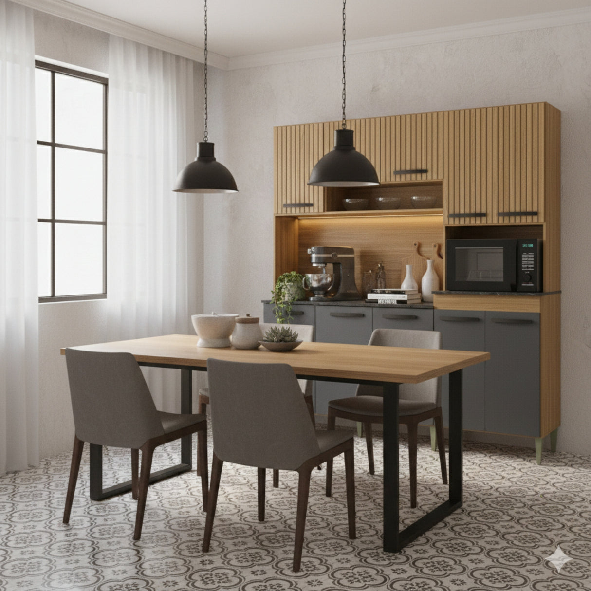 Alacena Elisa Castaño y Gris 180x200cm con Nueve Puertas y con Dos Cajones