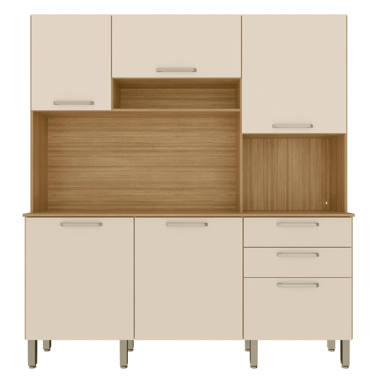 Alacena Ferrara Castaño y Beige 180x198cm con Seis Puertas y con Un Cajón - ALACENAS Y MUEBLES MICROONDAS | Bylmo