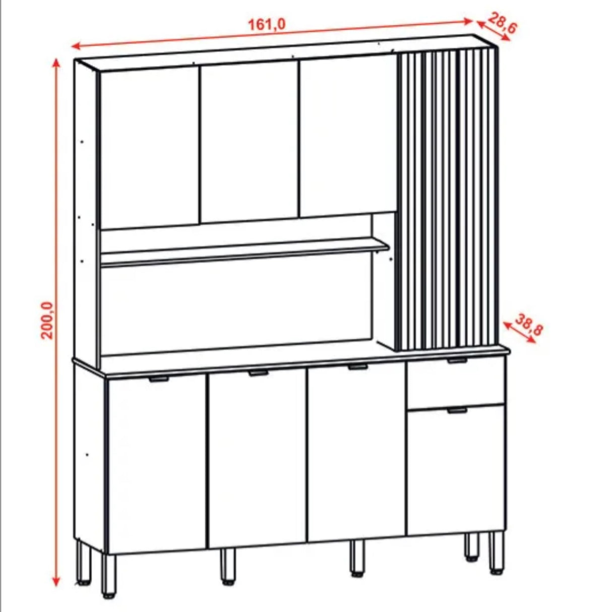 Alacena Slow Castaño y Blanco 200x161cm con Ocho Puertas y con Un Cajón