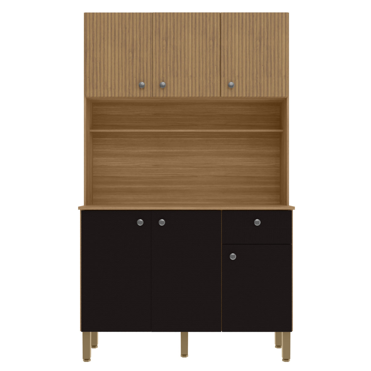 Alacena Style Castaño y Negro 111x185cm con Seis Puertas y con Un Cajón - ALACENAS Y MUEBLES MICROONDAS | Bylmo