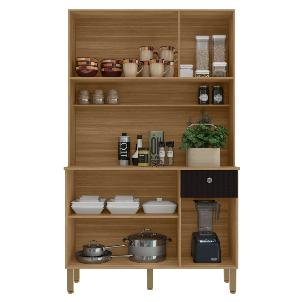 Alacena Style Castaño y Negro 111x185cm con Seis Puertas y con Un Cajón - ALACENAS Y MUEBLES MICROONDAS | Bylmo