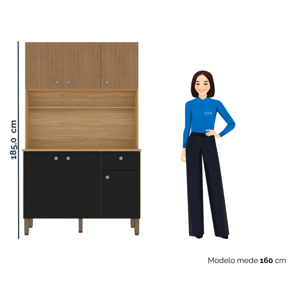 Alacena Style Castaño y Negro 111x185cm con Seis Puertas y con Un Cajón - ALACENAS Y MUEBLES MICROONDAS | Bylmo