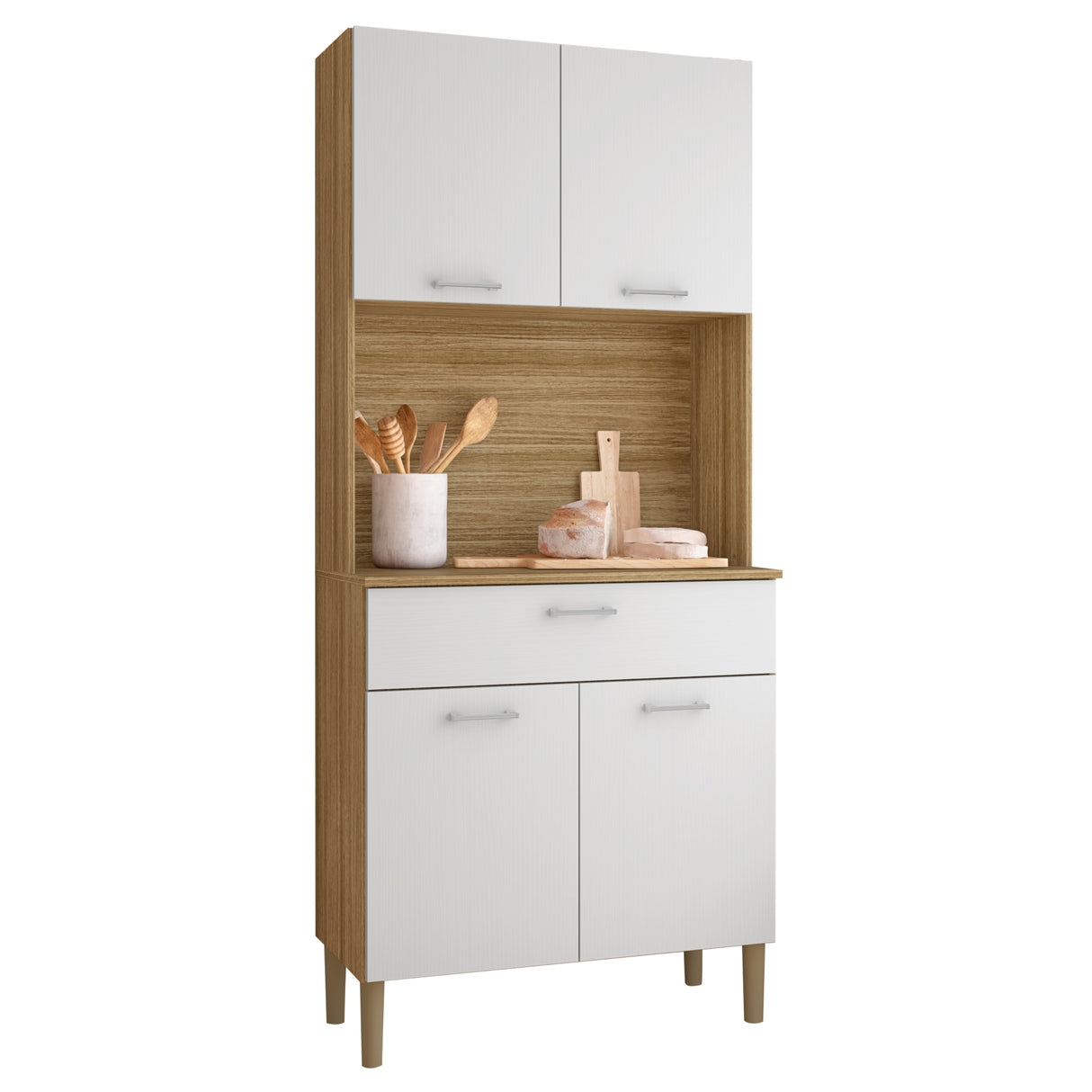 Alacena Cris Castaño y Blanco 86x171cm con Cuatro Puertas y con Un Cajón