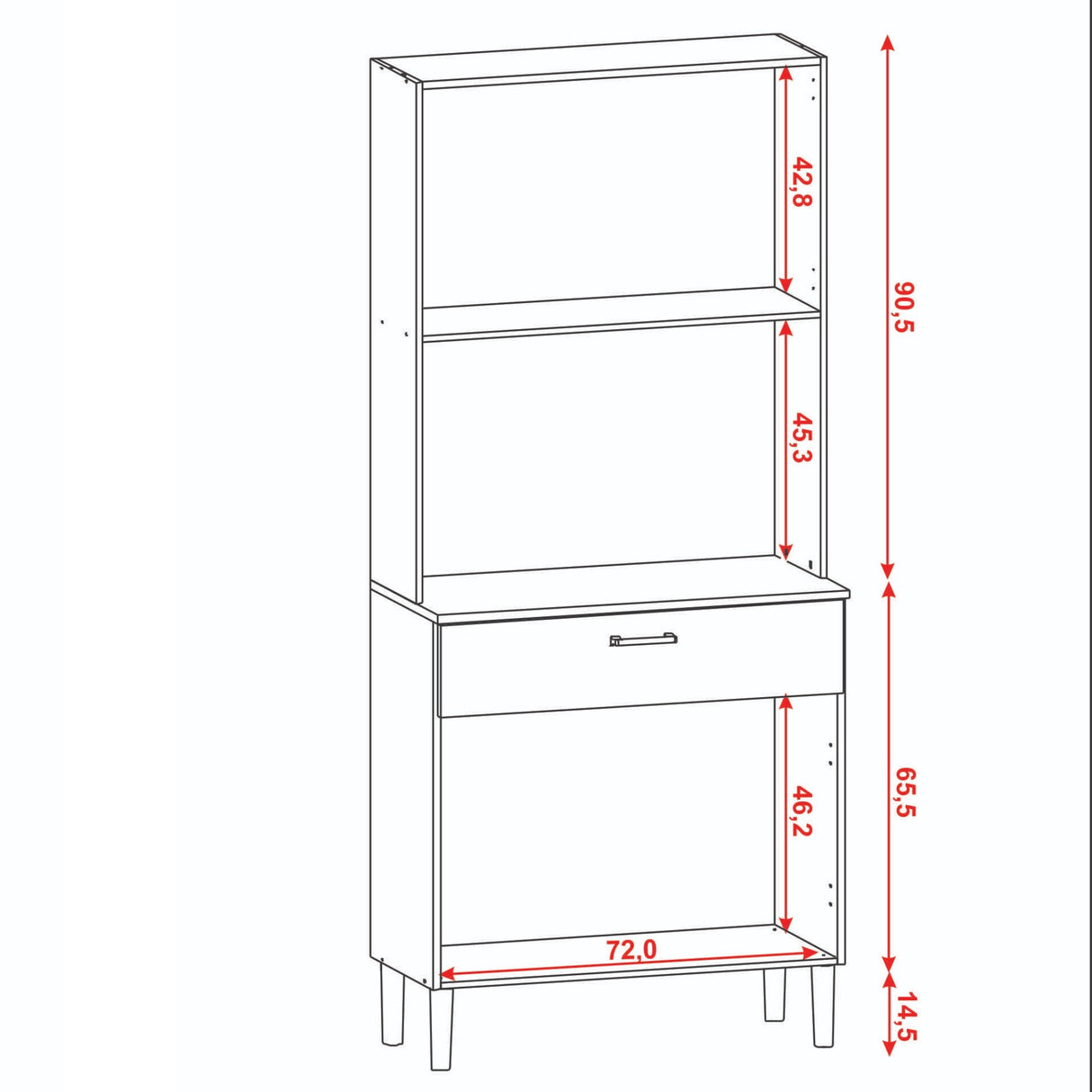 Alacena Cris Castaño y Blanco 86x171cm con Cuatro Puertas y con Un Cajón