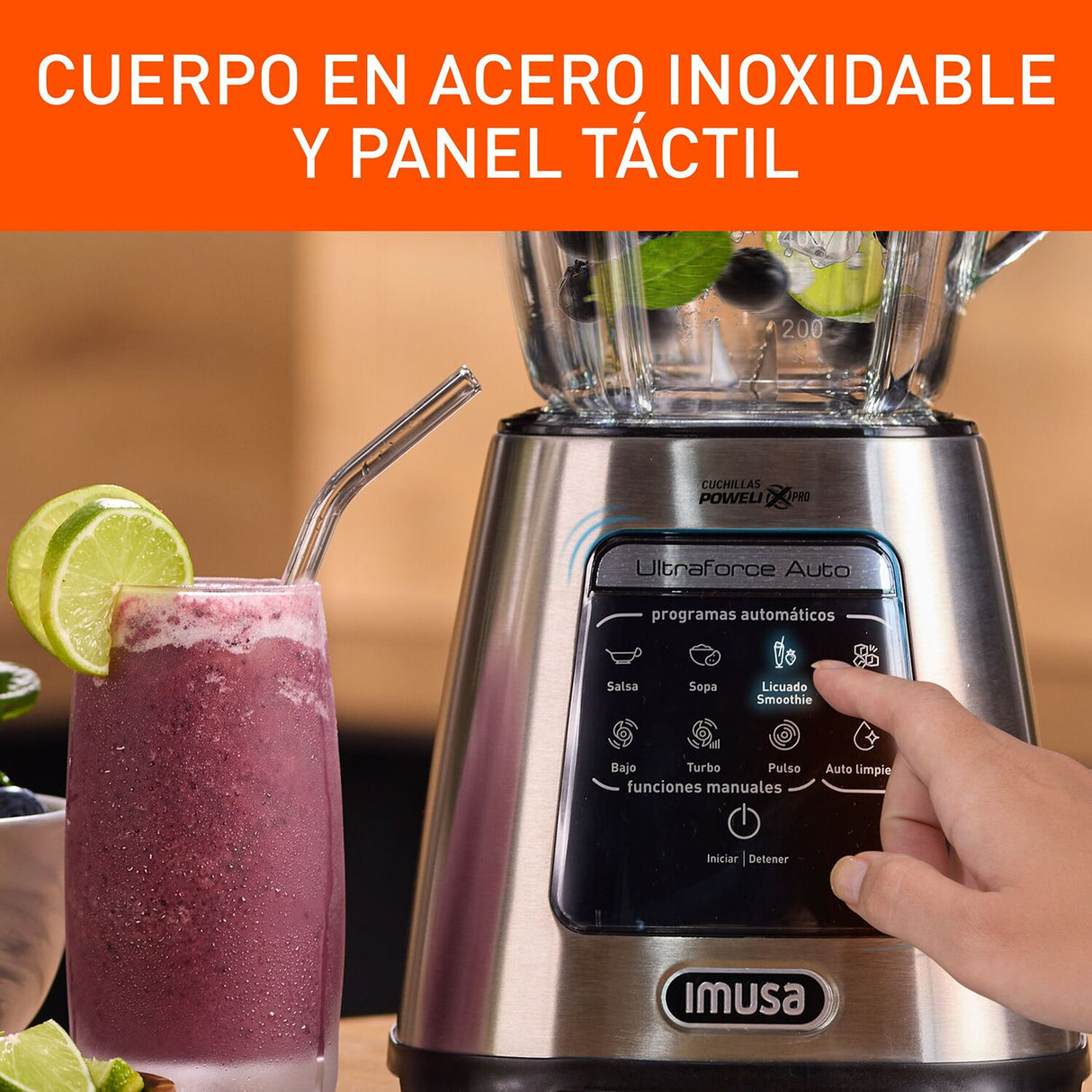 Licuadora Imusa Ultraforce Auto Plateado y Negro 18x39cm De Seis Aspas con capacidad de 2.2 Litros - LICUADORAS Y PROCESADORES | Bylmo
