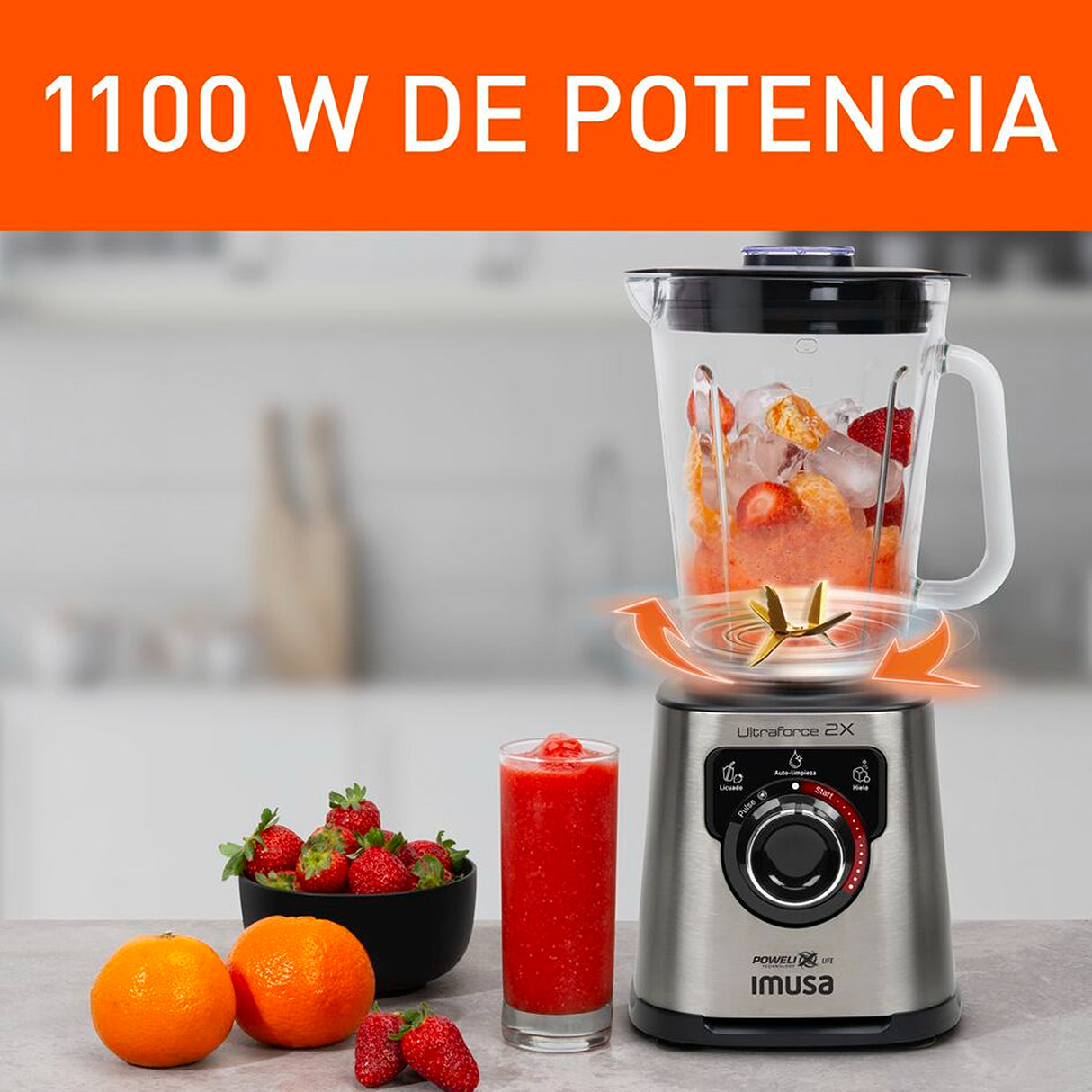 Licuadora Imusa Ultraforce 2X Plateado y Negro 21.5x40.6cm De Seis Aspas con capacidad de 2 Litros - LICUADORAS Y PROCESADORES | Bylmo
