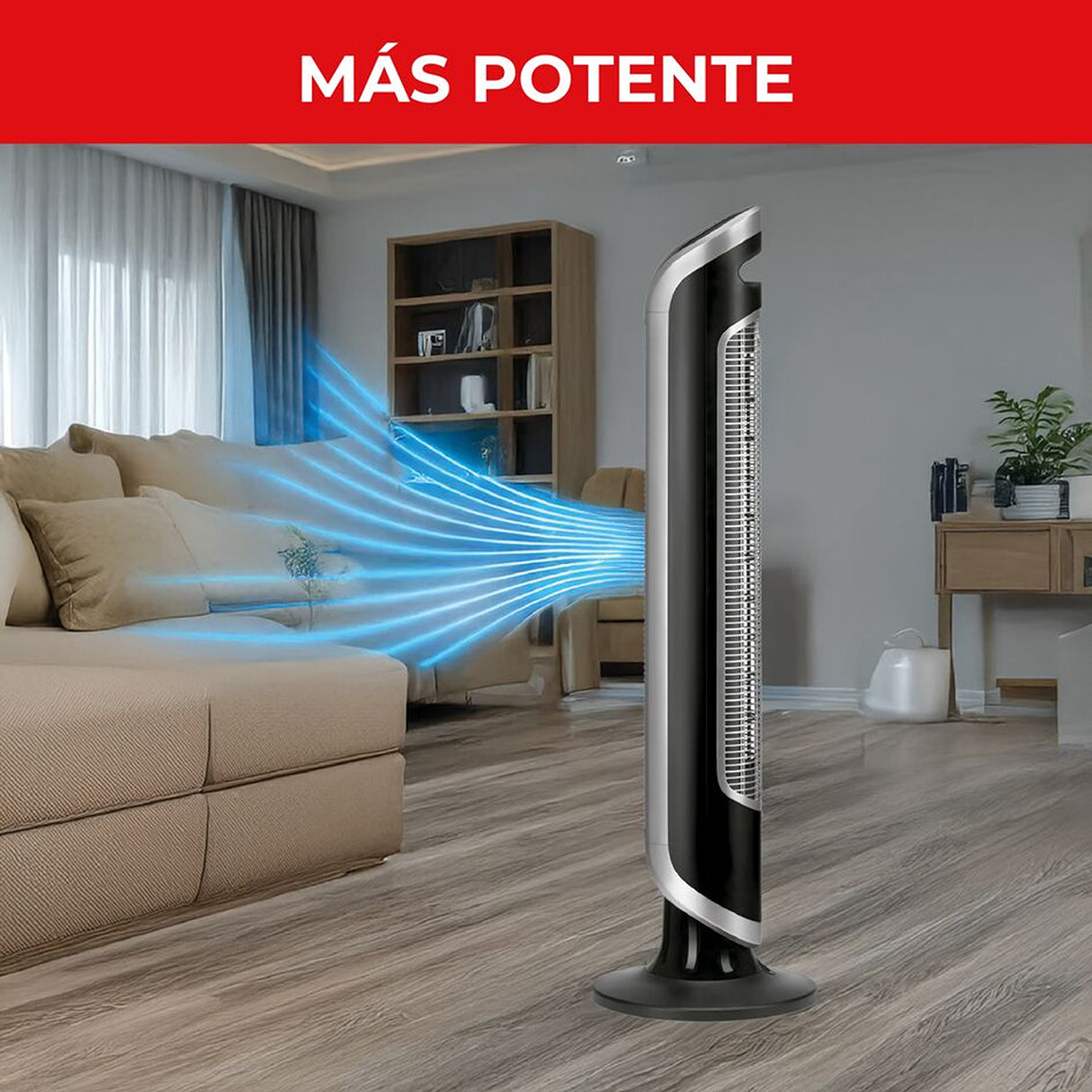 Ventilador de Torre Samurai Eole Infinite Plateado 28x100cm de Tres Velocidades con Control Remoto con Pantalla Digital y con Temporizador - VENTILADORES | Bylmo