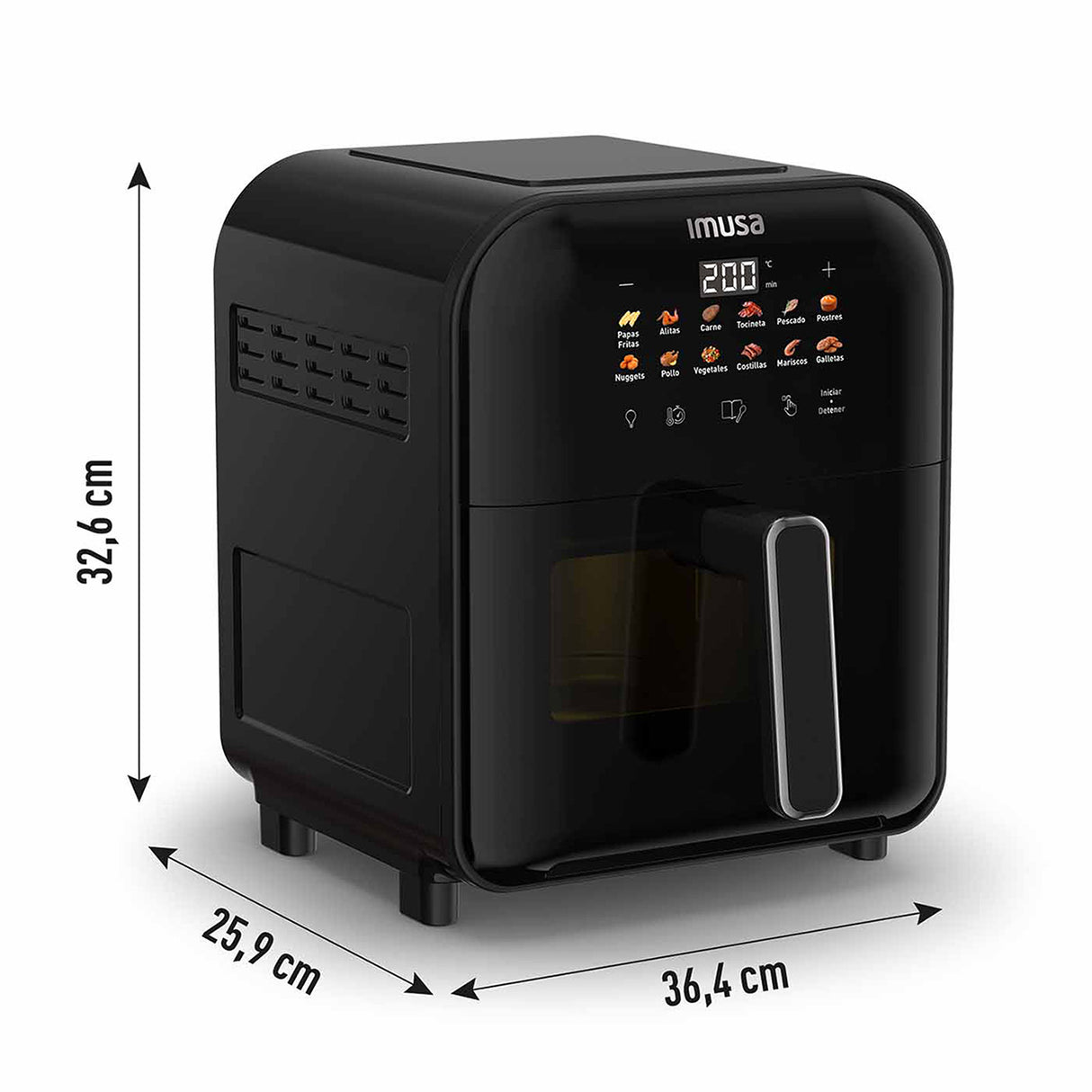 Freidora de Aire Imusa Easy Fry Turbo Negro 36.4x32.6cm de 6 Litros con Pantalla Digital y con 12 Funciones - FREIDORAS DE AIRE | Bylmo
