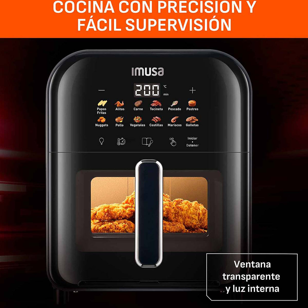 Freidora de Aire Imusa Easy Fry Turbo Negro 36.4x32.6cm de 6 Litros con Pantalla Digital y con 12 Funciones - FREIDORAS DE AIRE | Bylmo