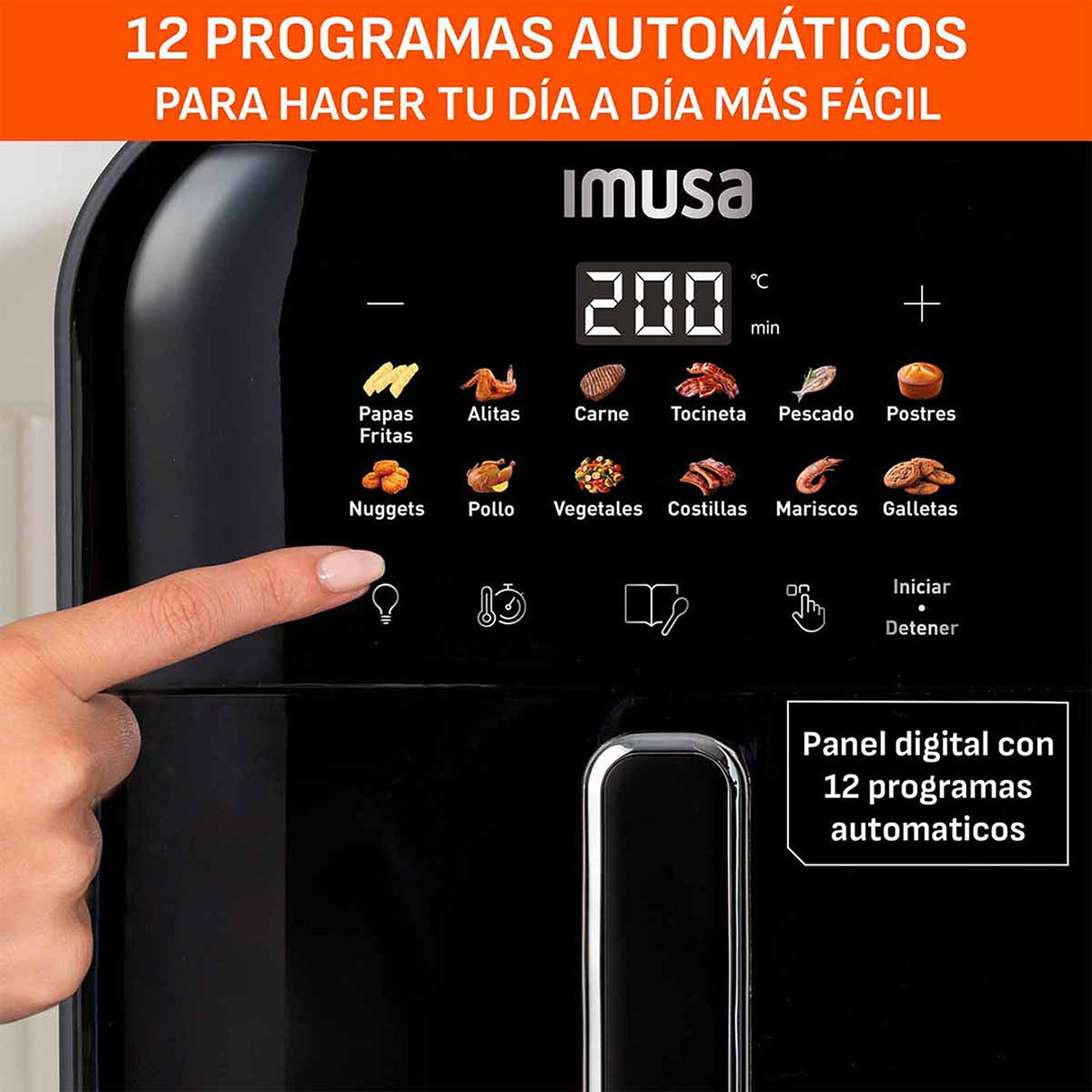 Freidora de Aire Imusa Easy Fry Turbo Negro 36.4x32.6cm de 6 Litros con Pantalla Digital y con 12 Funciones - FREIDORAS DE AIRE | Bylmo