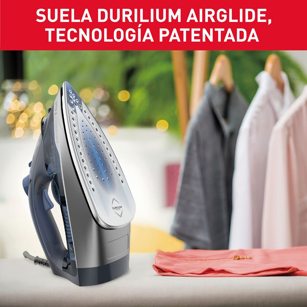 Plancha de Vapor para Ropa T - Fal Express Gris y Blanco 30x15cm con Dispensador de Agua y Apagado Automático - PLANCHAS | Bylmo
