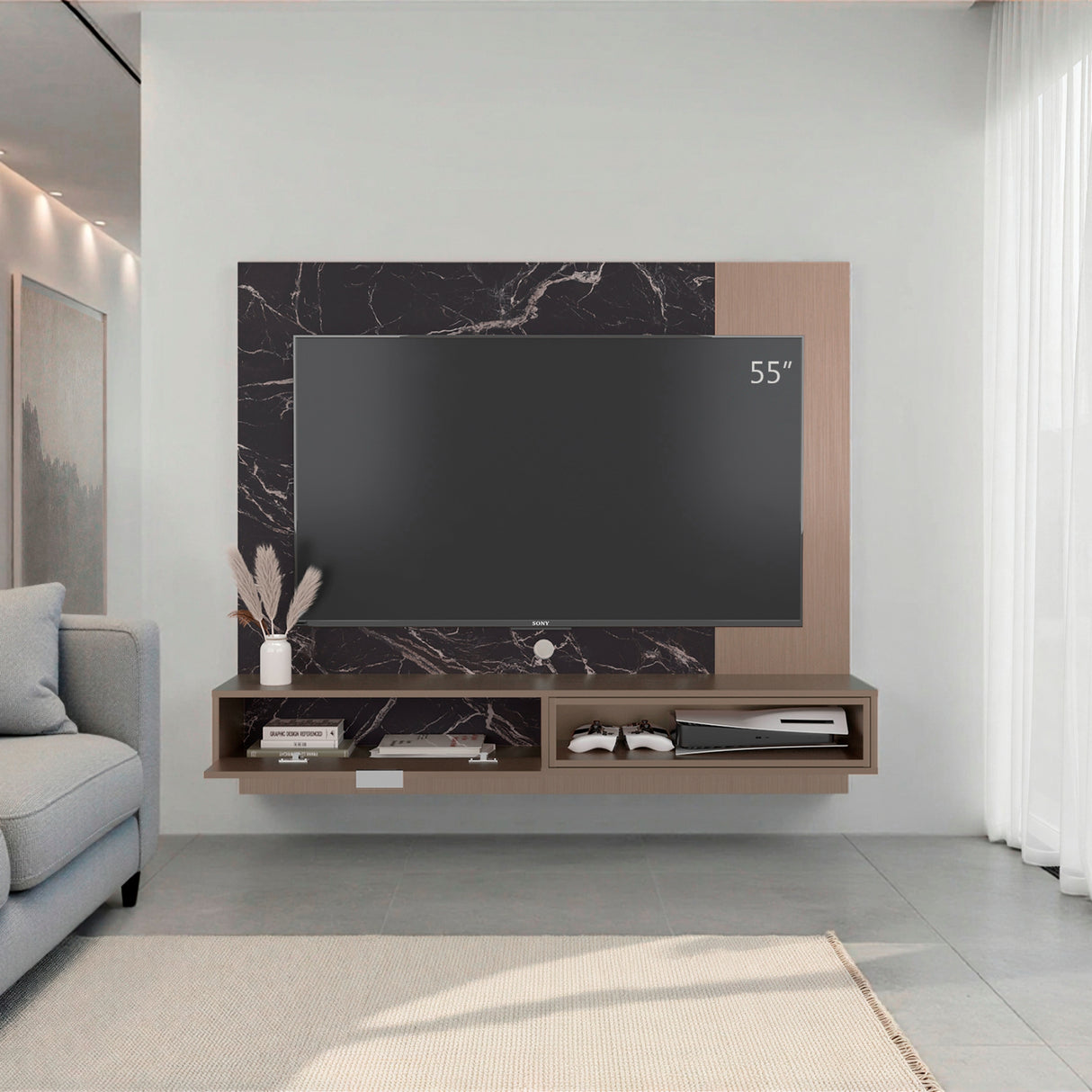 Panel de TV Funes Mamba y Amber 150x130cm para TV Hasta 60" Pulagadas con Un Compartimiento - MUEBLES DE TV | Bylmo