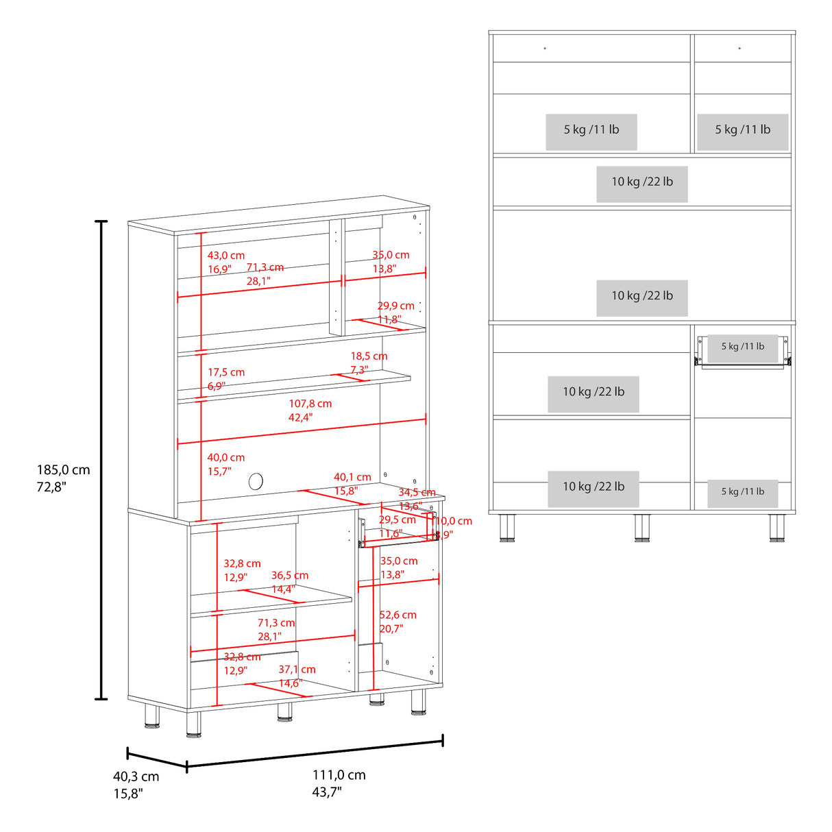Alacena Wilson Blanco y Fresno 111x185cm Con Espacio para Microondas y con Seis Puertas