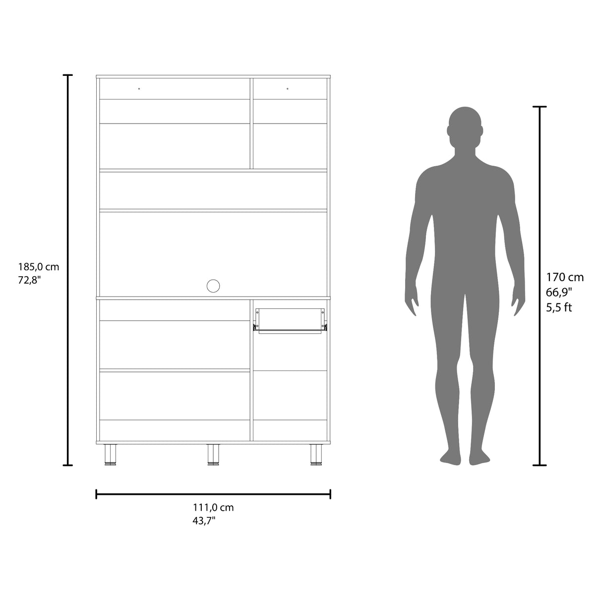 Alacena Wilson Blanco y Fresno 111x185cm Con Espacio para Microondas y con Seis Puertas