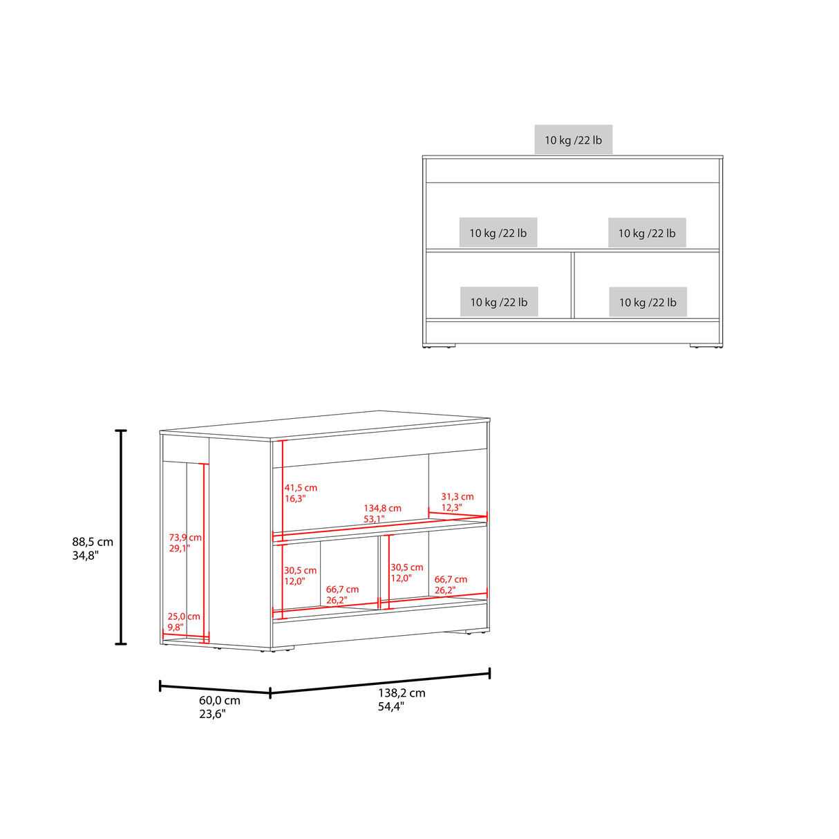 Barra de Cocina Cuenca Blanco y Fresno 138.2x88.5cm con Tres Compartimientos - BARRAS Y MUEBLES AUXILIARES | Bylmo