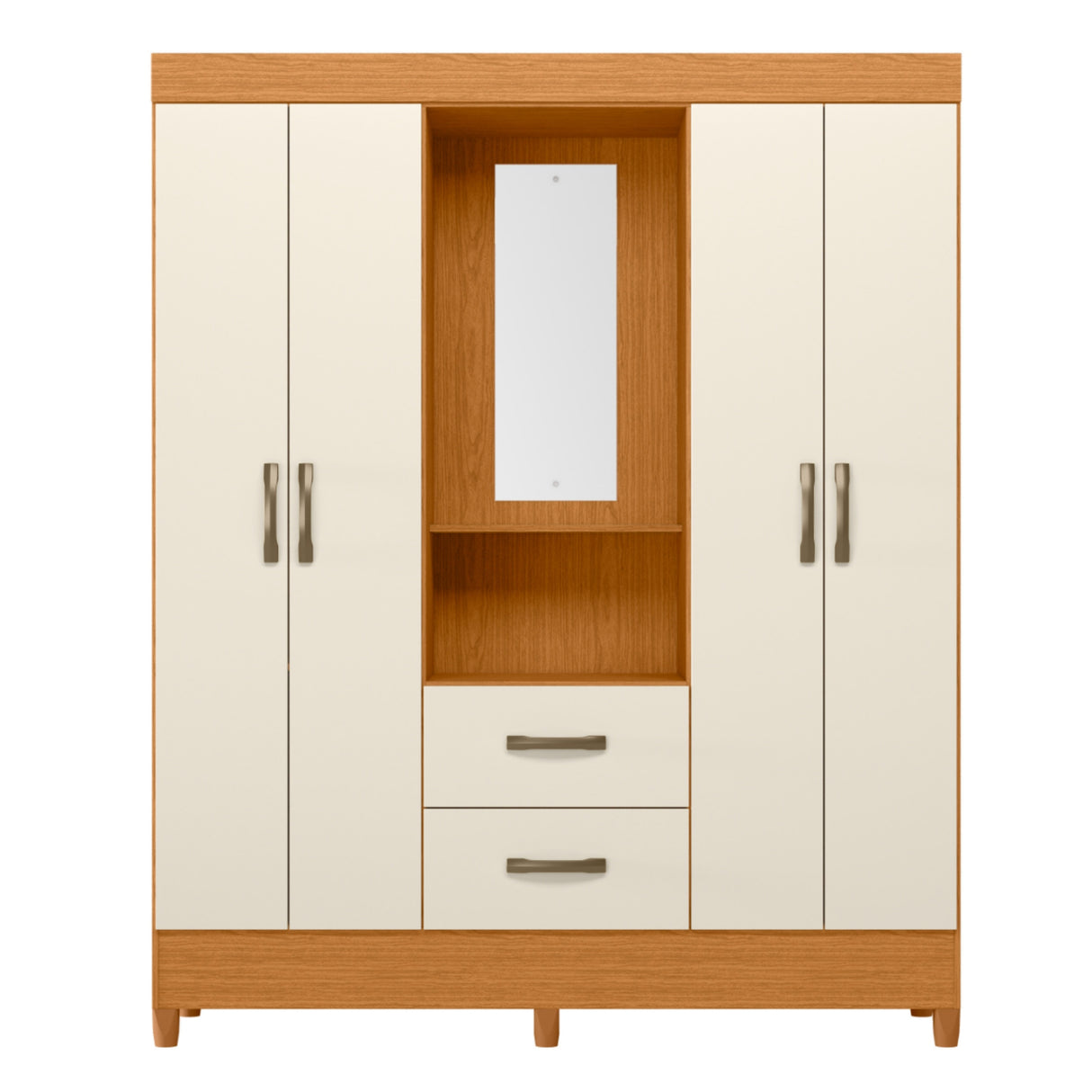 Armario para Ropa Moobi Café y Beige 147x181cm con Dos Cajones con Cuatro Puertas y con Espejo - CLOSETS | Bylmo