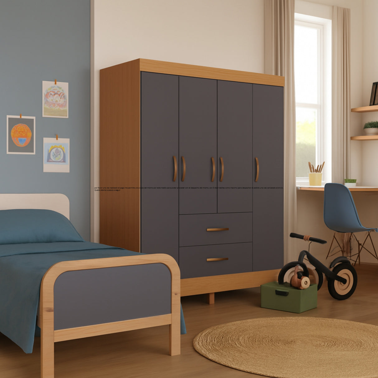 Armario para Ropa Moobi Café y Gris 147x181cm con Dos Cajones y con Seis Puertas